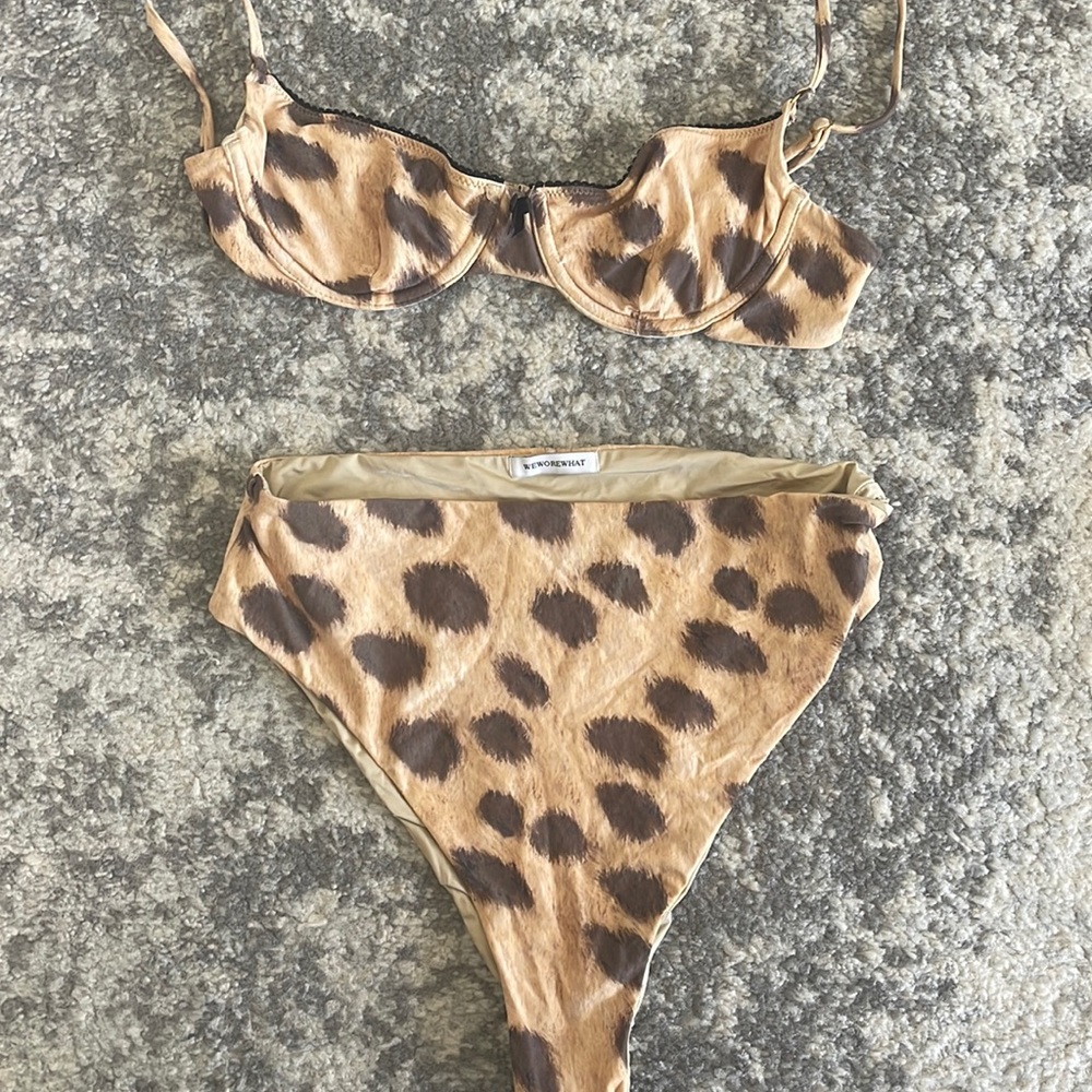 WeWoreWhat Leopard Print High-Waist Bikini Set in Tan and Brown